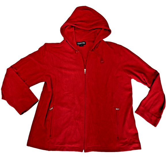 Lands' End Women's Red Fleece Full Zip Hoodie Jacket Fleece Soft Velour Large - Picture 1 of 8